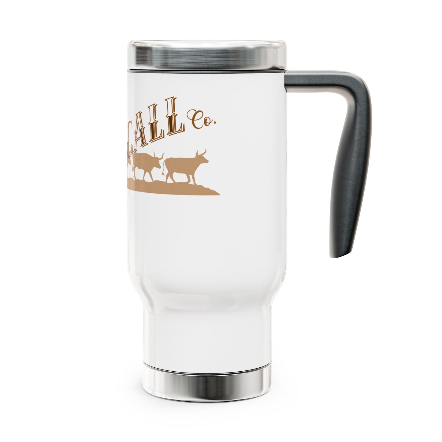Rustic Cowboy Cattle Call Travel Mug - 14oz Stainless Steel with Handle, Perfect for Outdoor Adventures