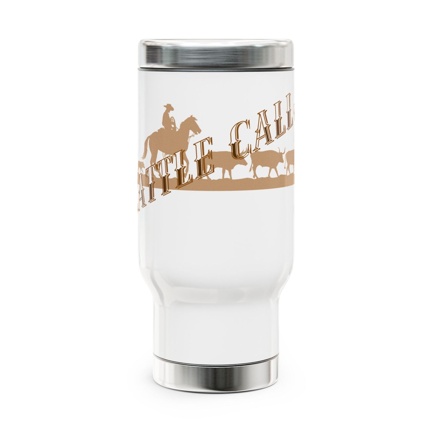 Rustic Cowboy Cattle Call Travel Mug - 14oz Stainless Steel with Handle, Perfect for Outdoor Adventures